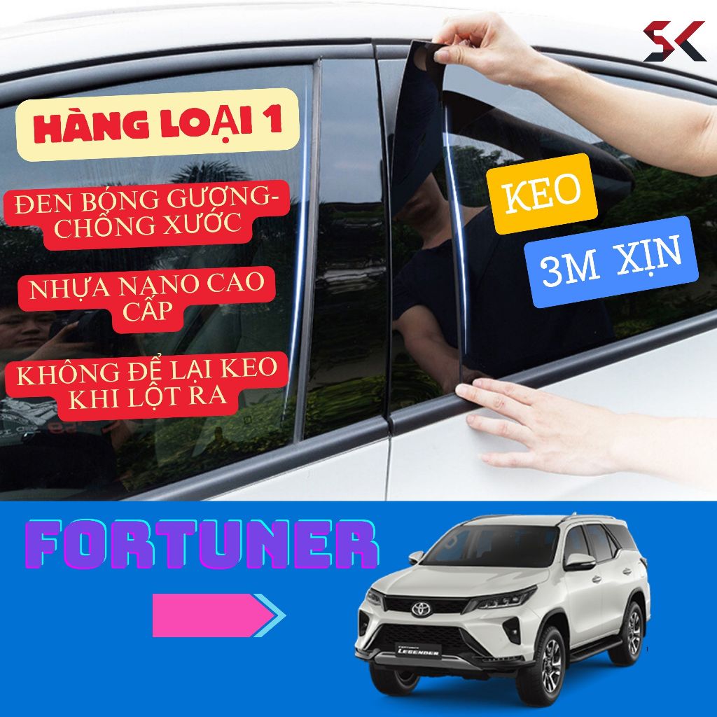 Ốp trụ cửa đen bóng xe FORTUNER 2017- 2025 [Vật liệu tốt nhất], miếng dán trụ cửa xe TOYOTA FORTUNER