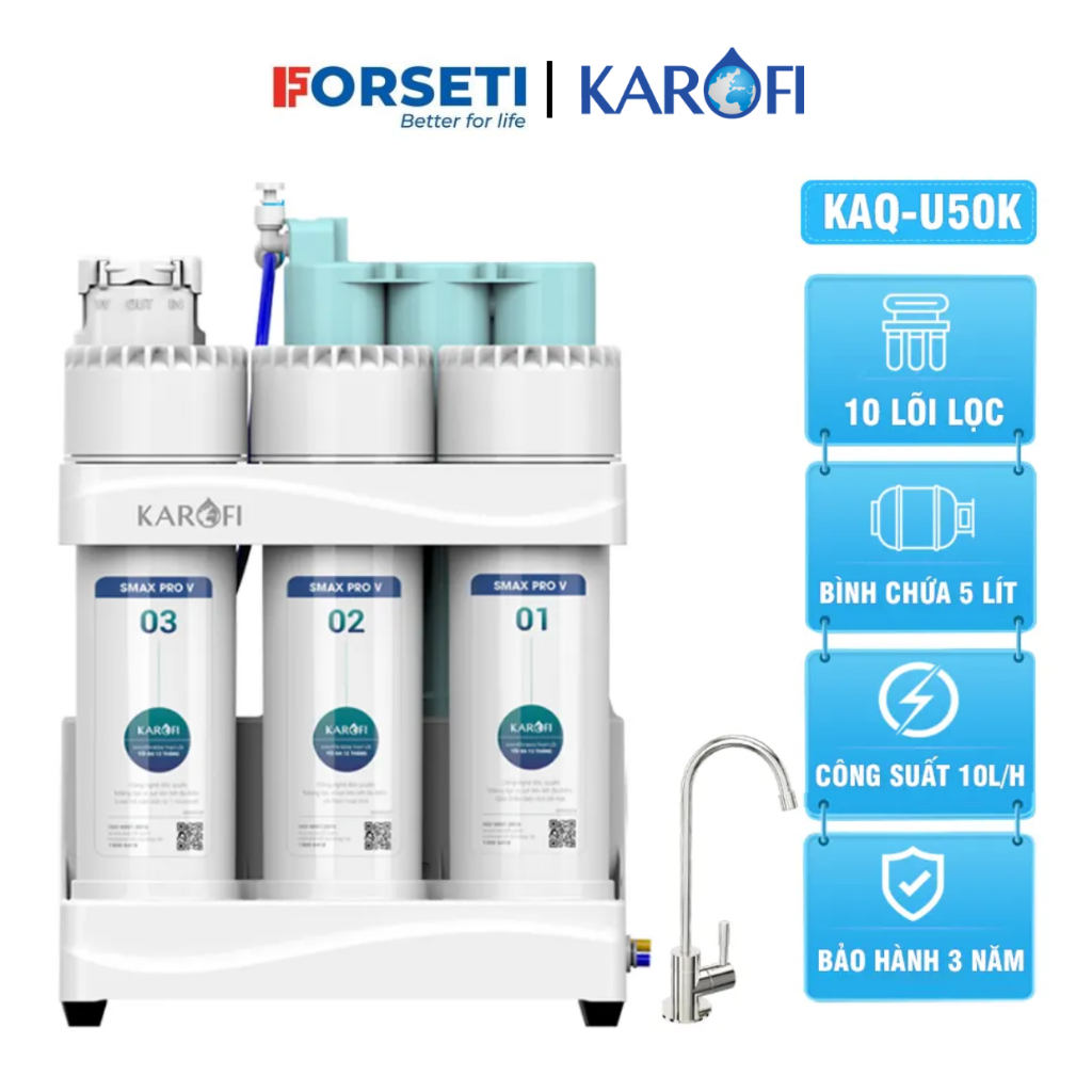 Máy Lọc Nước Để Gầm KAROFI KAQ-U50K- Bảo Hành 3 Năm Hệ 10 Lõi Thế Hệ Mới