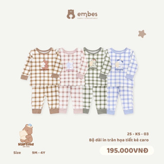 Bộ Dài Tay In Tràn Kẻ Caro Embes Cho Bé Trai Bé Gái. Bộ Đồ Dài Tay Thun Cotton Mềm Mát Cho Bé Trai Bé Gái BAMI.Baby