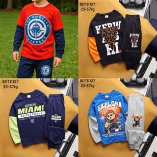 (23kg...60kg) Đồ bộ áo dài tay kèm quần dài bé trai thun cotton vnxk