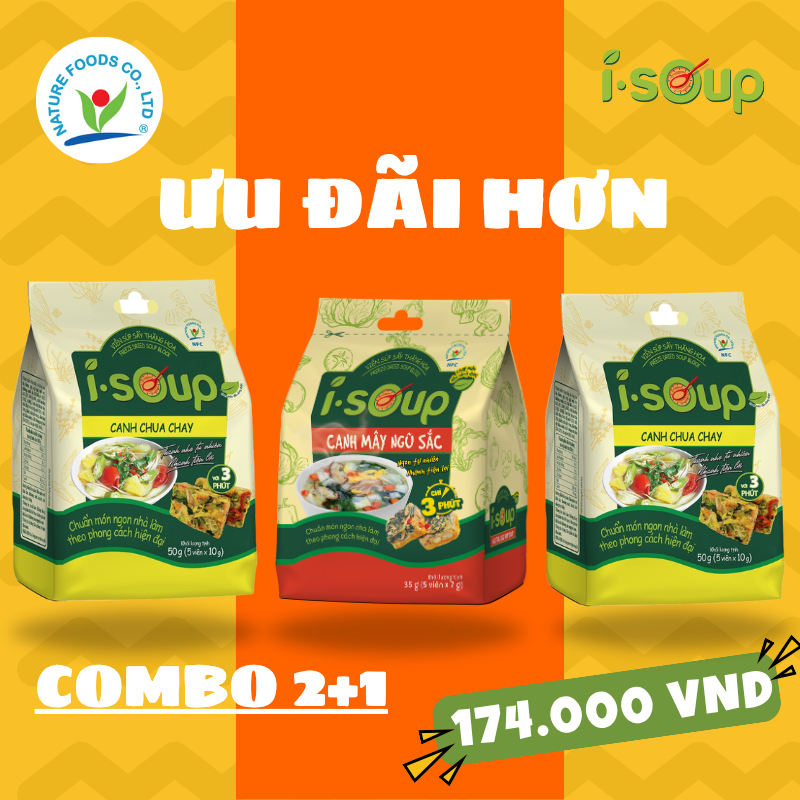 Combo Rực rỡ sắc màu Canh chua chay ăn liền I.SOUP và Canh mây ngũ sắc ăn liền I.SOUP
