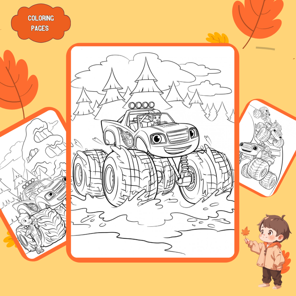 Bộ 33/20/10 tờ tranh tô màu, tranh tập tô cho bé hình xe tải quái vật Monster Jam Blaze, giấy A4, A5