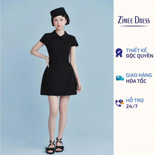  Váy Đen Liền Cổ Sen 3 Lớp Đính Cườm Tay Hến Hoa Cài Blair Dress 