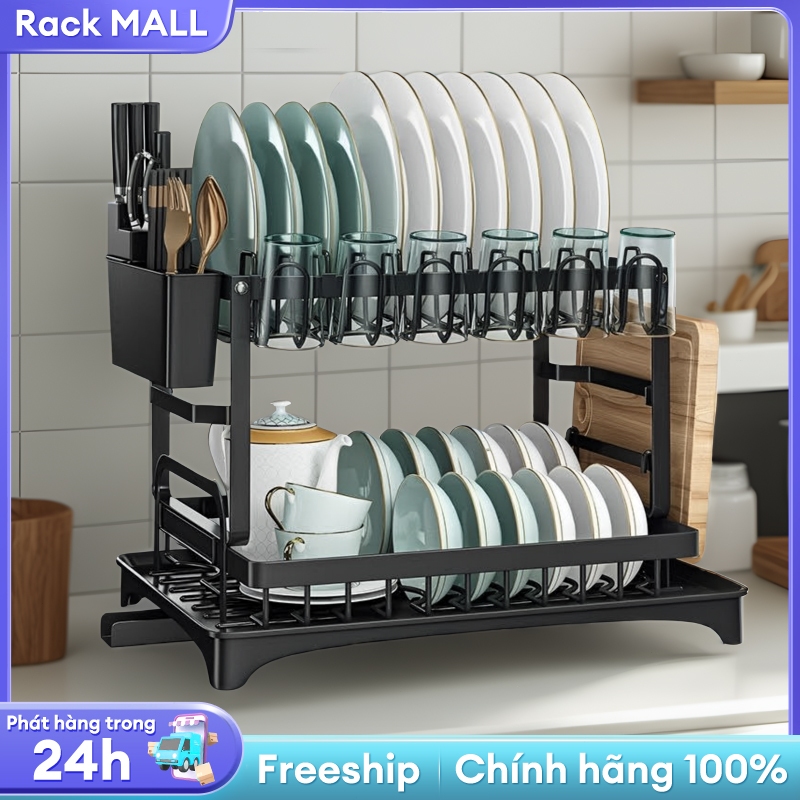 Kệ Để Chén Bát Đĩa Có thể đựng cốc Kệ Để Bát Đĩa Thép Carbon Kệ đựng chén bát có ống thoát nước