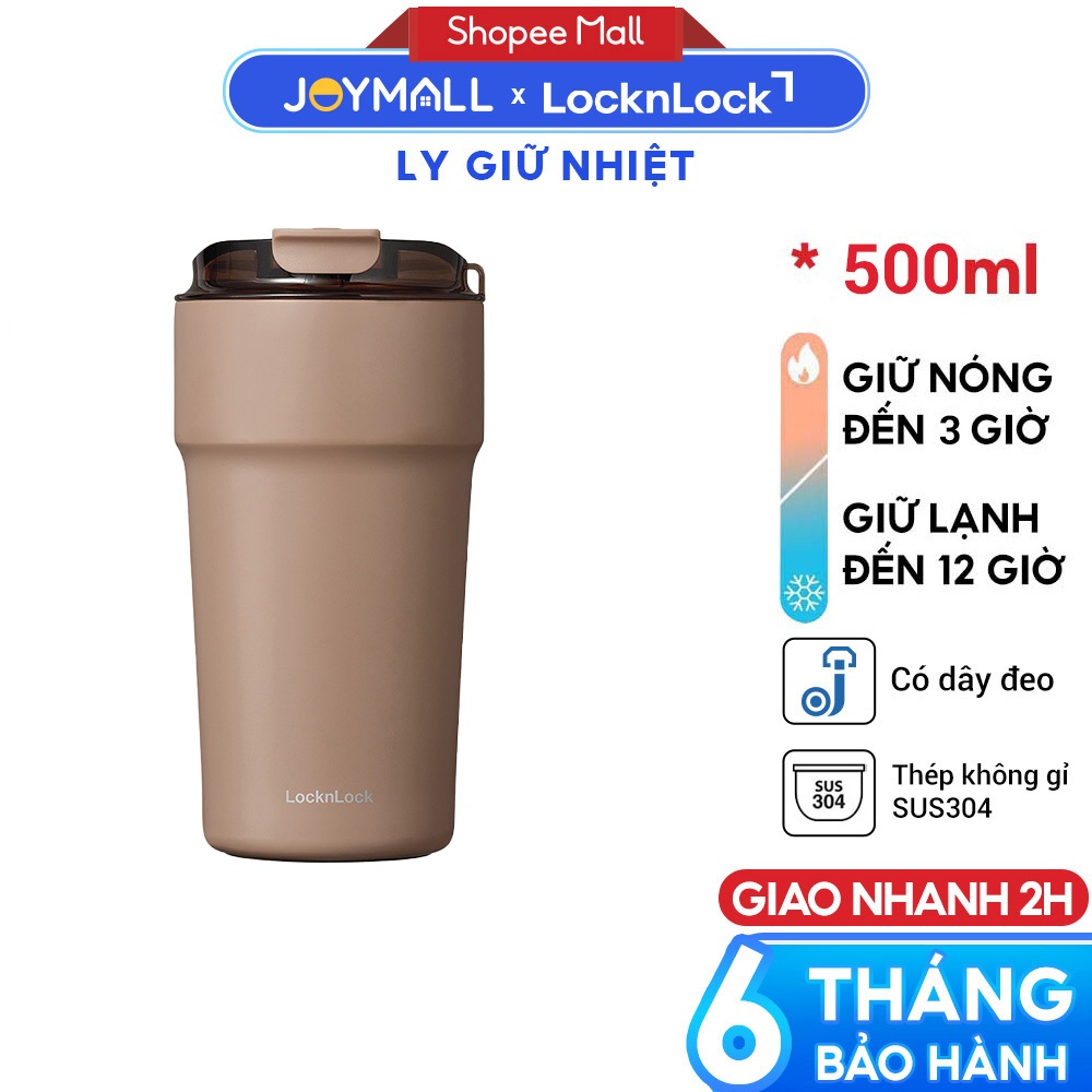 Ly Giữ Nhiệt 500ml LocknLock Màu Nâu LHC4357CHO Cafe Tumbler, Hàng Chính Hãng, Thép Phủ Sứ - JoyMall