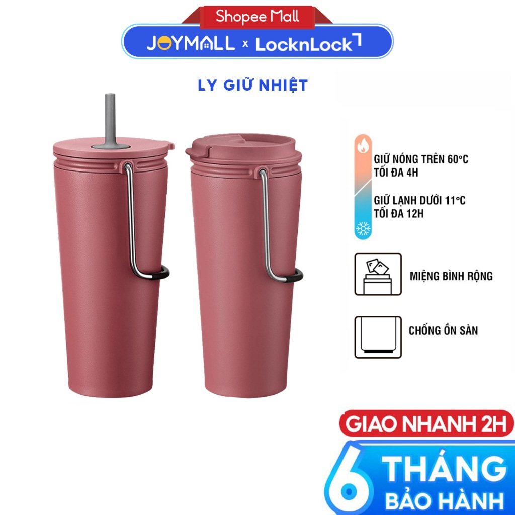 Ly giữ nhiệt LocknLock Bucket LHC4268 LHC4269 540ml, Hàng chính hãng, hồng đậm, có quai xách-JoyMall