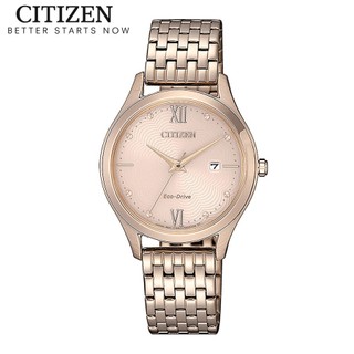 Đồng hồ nữ citizen eco-drive dây thép không gỉ ew2533-89x - mặt hồng