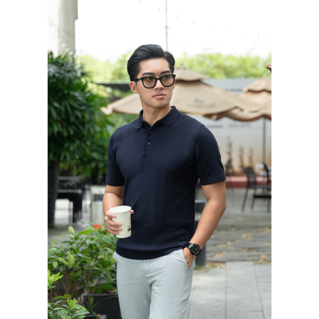 [SALE XẢ KHO] Áo polo LEN DỆT KIM nam STRIPED Knit 100% viscose đơn giản trung tính LEEVUS - APL338