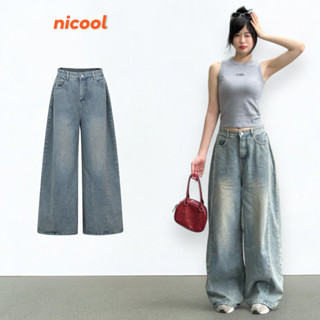 Quần Jean Nữ Ống Rộng NICOOL Xếp Ly Hông Quần Bò Wash Baggy Dáng Suông Lưng Cao Cá Tính N41-Q68