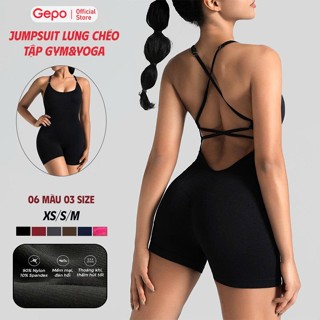 JUMPSUIT Sẵn Mút Dây Đan Lưng Tập Gym, Yoga Chất Dệt Kim Fit Dáng Gepo GP309