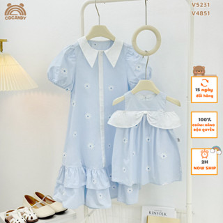 Váy cho bé -Váy cộc XANH DƯƠNG hoa nhí phối nơ ngực lớn cho bé của COCANDY mã V4851,V5231