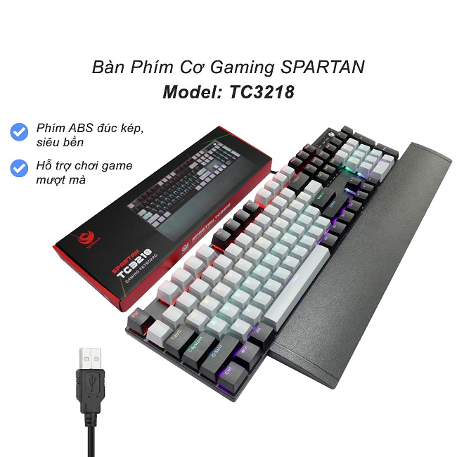 Bàn phím cơ Gaming SPARTAN TC3218 LED Rainbow Black - Grey ( Blue Switch)
