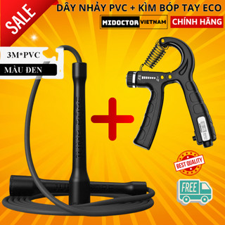 Combo Dây Nhảy Tốc Độ PVC Dày 6mm Dài 3m Chống Xoắn Và Kìm Bóp Tay Đếm Số Tự Động Kháng Lực 5 - 60kg