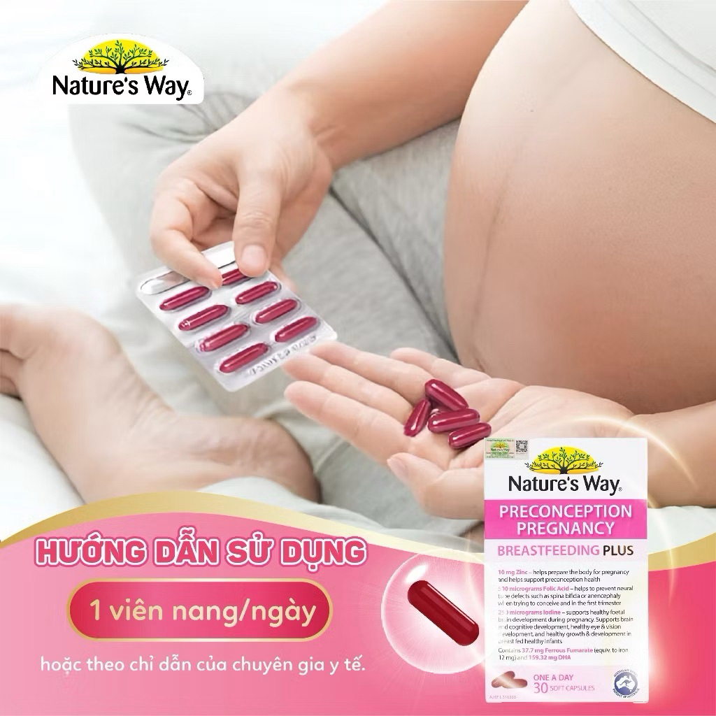(Nhùn nhùn) Bổ Sung Vitamin Cho Bà Bầu Nature’s Way PreConception Pregnancy Breastfeeding Plus 30 Viên