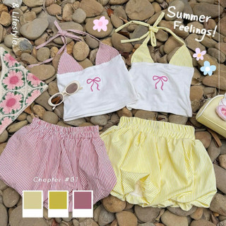  TRANG SU KID - SET ĐI BIỂN ÁO YẾM HÌNH NƠ KẺ SỌC CHÂM VÁY BÍ BỒNG HỒNG VÀNG SẮC MÀU MÙA HÈ MÁT MẺ BÉ GÁI. 