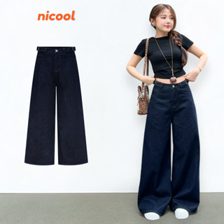 Quần Jean Nữ Ống Suông Rộng NICOOL Phối Dây Khuyên Quần Bò Nữ Xanh Navy Cạp Cao Thời Trang N41-Q67
