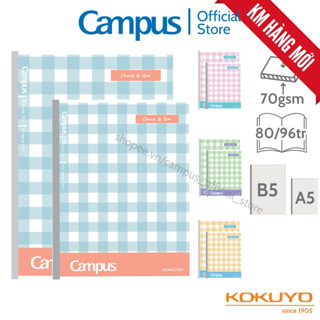 Vở (Tập) giấy vàng Check&Bar Kẻ Ngang7mm/4 ly ngang 80/96 Trang Khổ B5/A5 Chính Hãng Campus