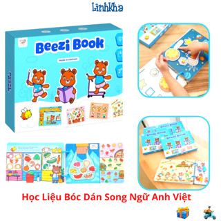  Học Liệu Bóc Dán Montessori Song Ngữ Anh Việt Beezi Book - Một Ngày Của Gấu Boo - Hiệu Lalala Baby 