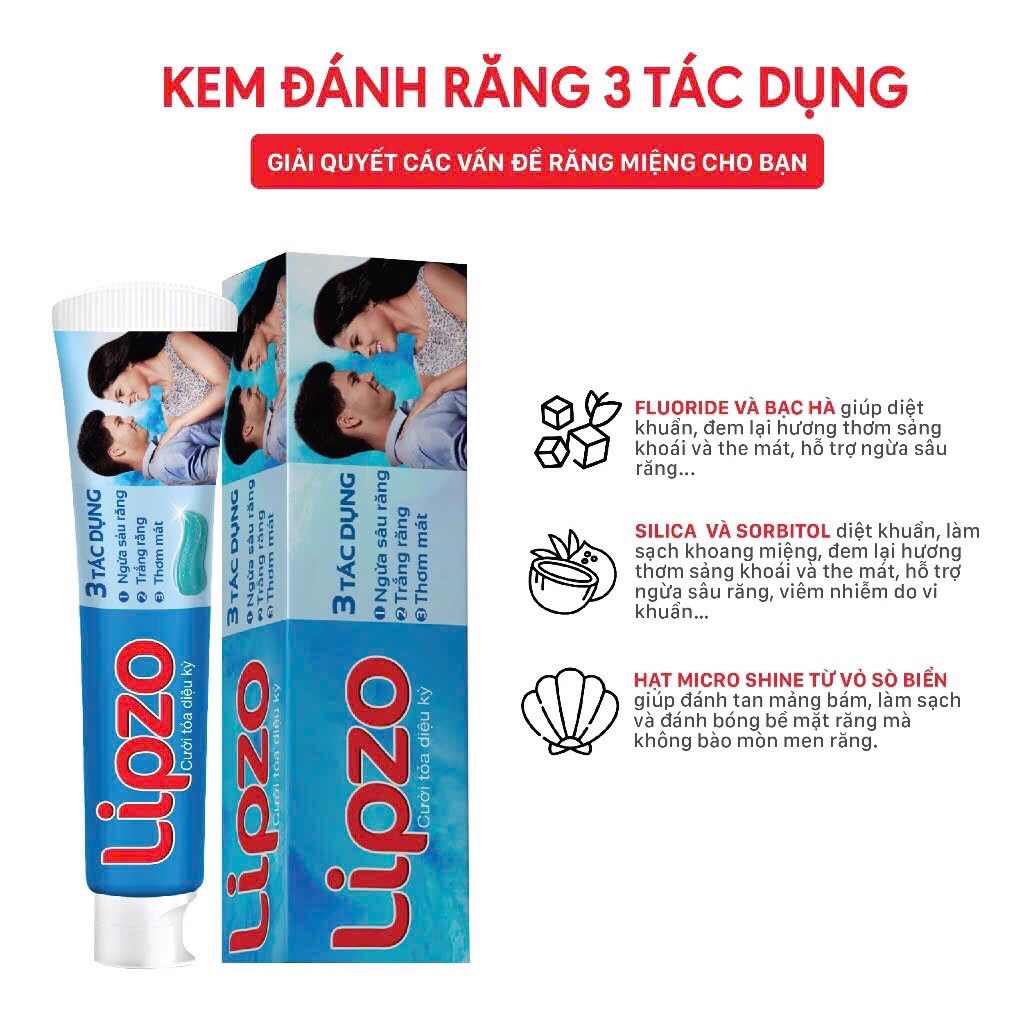 Kem Đánh Răng Lipzo Thiên Nhiên 3 Tác Dụng 190g - Trắng Răng, Ngừa Sâu Răng