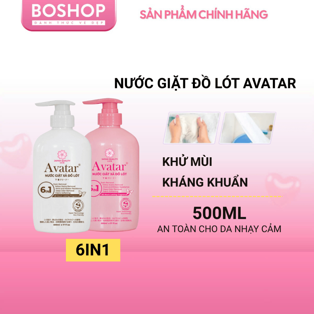 Nước Giặt Đồ Lót Avatar 6In1 Kháng Khuẩn Giặt Sạch Ố Vàng 500ml