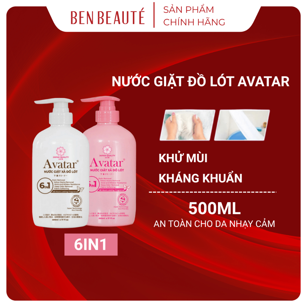 Nước Giặt Đồ Lót Avatar 6In1 Kháng Khuẩn Giặt Sạch Ố Vàng 500ml