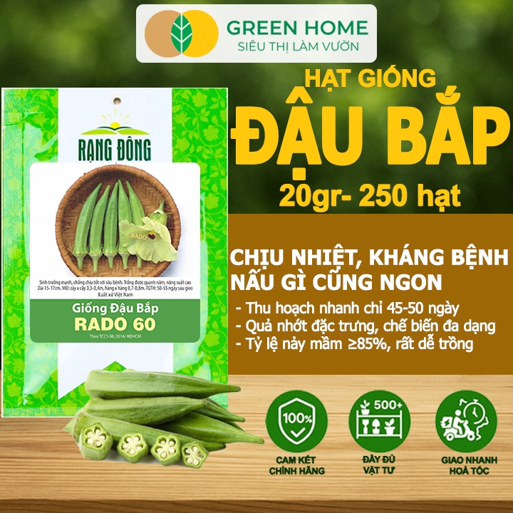 Hạt Giống Đậu Bắp GreenHome, Gói 20g~250 hạt, Dễ Trồng, Nảy Mầm Cao, Thu Hoạch Nhanh, Năng Suất T06