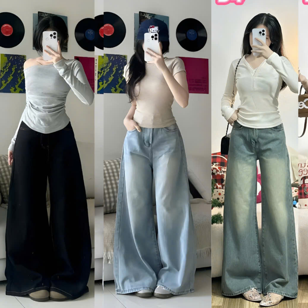 Quần Jean Nữ ống SIÊU RỘNG cạp cao MIAA Phong Cách Hàn Quốc