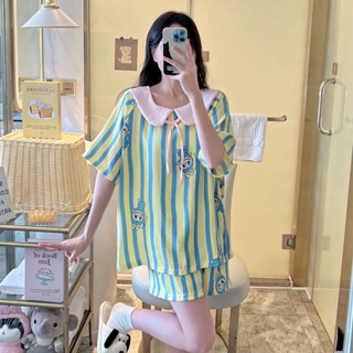 Bộ đồ ngủ hoạt hình dễ thương nữ pijama mặc nhà mùa hè cổ sen cotton mây cute thoải mái mềm mại 047