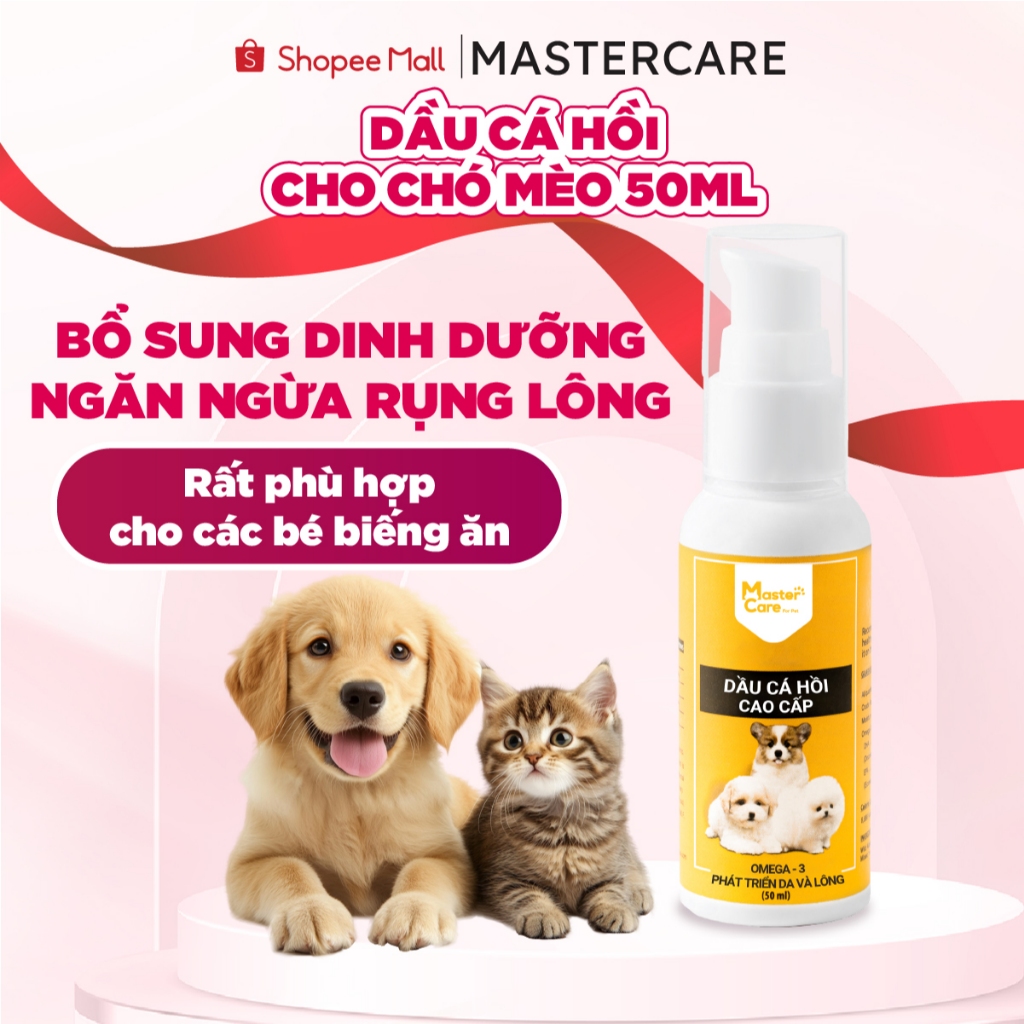 Dầu Cá Hồi Chó Mèo Giảm Rụng Lông Đẹp Da Ăn Ngon Bổ Não Bổ Sung Canxi Chắc Xương MasterCare 50ML