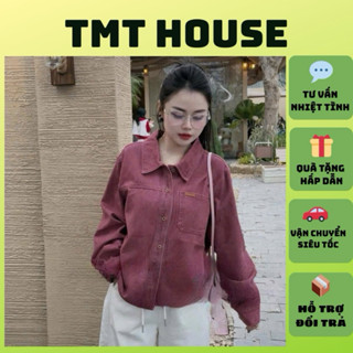Áo khoác jean đỏ croptop phối 1 túi, áo khoác bò tay dài TMT HOUSE