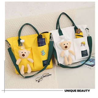 Naii.order | Túi canvas nữ, túi tote đeo vai chéo nhiều ngăn, đựng được laptop đi học, đi chơi tiện dụng tặng huy hiệu