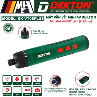 [Chính Hãng] Máy Vặn Vít Mini Dekton DK-VT08PLUS – Pin 4V, Lực Siết 8N.m, Có Đèn LED,Tặng Bộ Mũi Vít