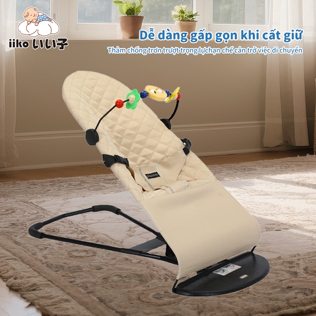 Ghế Rung Nhún Cho Bé Ghế Bập Bênh Thương Hiệu iiko Đi Kèm Dây An Toàn Vải Cotton Thanh Treo Thú Cute