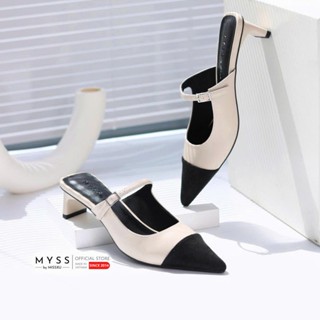 Giày sục nữ mũi nhọn quai ngang phối khóa gót dẹp 5cm cao cấp MYSS - SU242