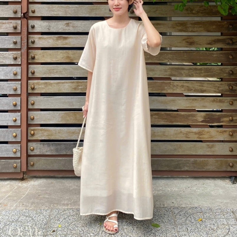HOA - Đầm tơ xòe dài basic - osu
