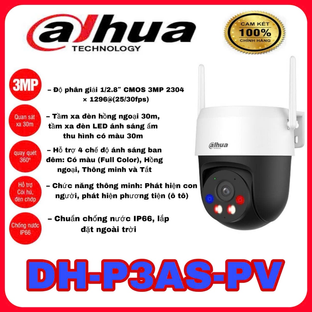 Camera Wifi quay quét 3MP DAHUA DH-P3AS-PV