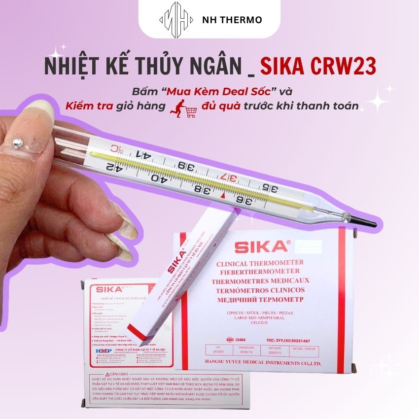 Nhiệt kế thủy ngân cho bé NH Thermo Sika CRW-23 loại y khoa đo thân nhiệt người an toàn chính xác