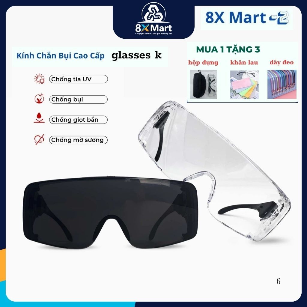 Kính Chắn Bụi Cao Cấp ( glasses K ) full hộp đựng - kiểu dáng màu sắc thời trang, sử dụng an toàn