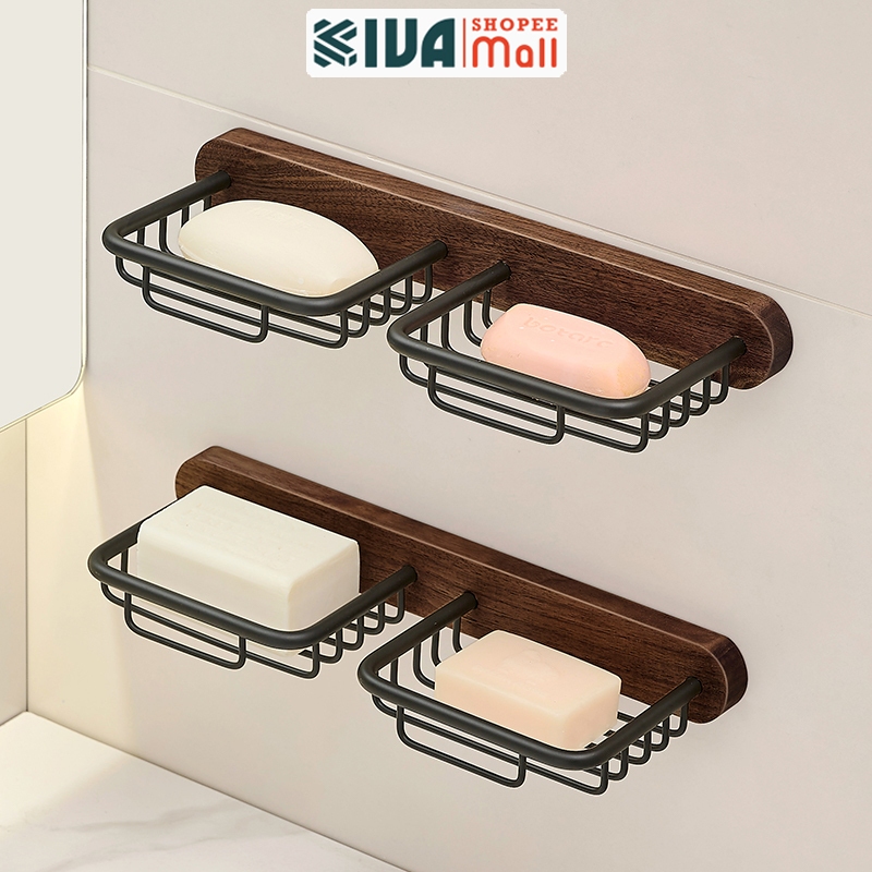 Hộp đựng xà phòng, xà bông cục, khay xà phòng KIVA chất liệu gỗ óc chó