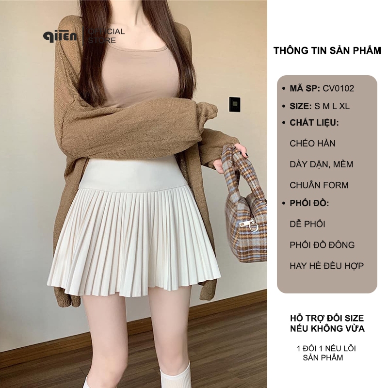 V102 [CÓ LÓT] Chân Váy Xếp Ly Ngắn QIIEN Dáng Xòe Basic Màu Đen Trắng, Chân Váy Tennis Cạp Cao Có Quần Bảo Hộ Cao Cấp | BigBuy360 - bigbuy360.vn