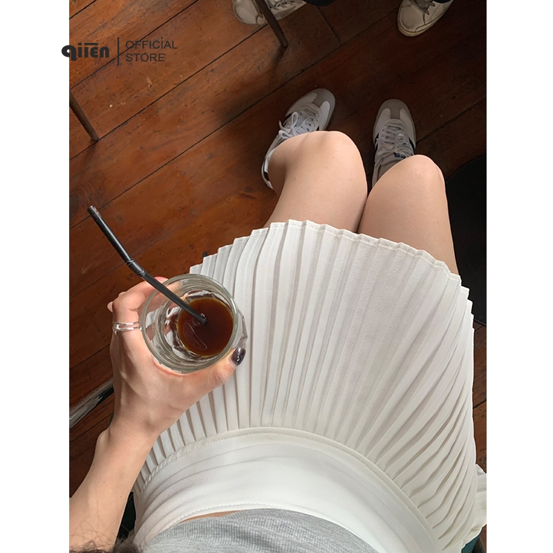V102 [CÓ LÓT] Chân Váy Xếp Ly Ngắn QIIEN Dáng Xòe Basic Màu Đen Trắng, Chân Váy Tennis Cạp Cao Có Quần Bảo Hộ Cao Cấp | BigBuy360 - bigbuy360.vn