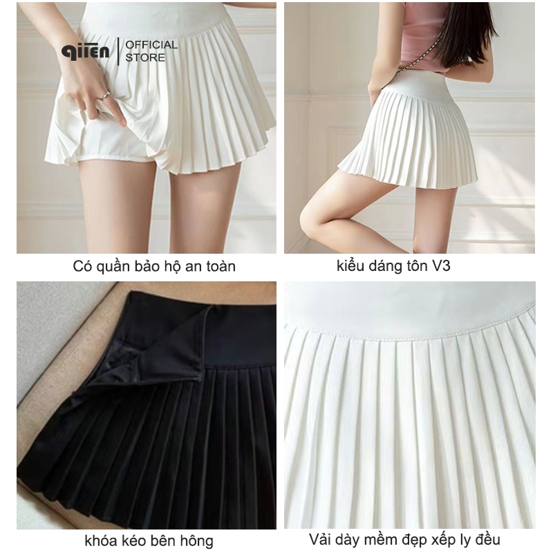 V102 [CÓ LÓT] Chân Váy Xếp Ly Ngắn QIIEN Dáng Xòe Basic Màu Đen Trắng, Chân Váy Tennis Cạp Cao Có Quần Bảo Hộ Cao Cấp | BigBuy360 - bigbuy360.vn