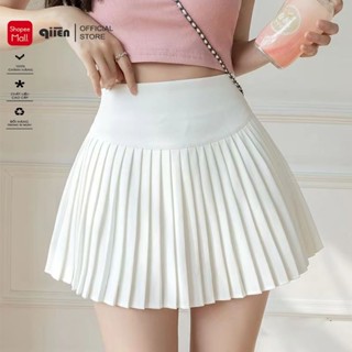 V102 [CÓ LÓT] Chân Váy Xếp Ly Ngắn QIIEN Dáng Xòe Basic Màu Đen Trắng, Chân Váy Tennis Cạp Cao Có Quần Bảo Hộ Cao Cấp