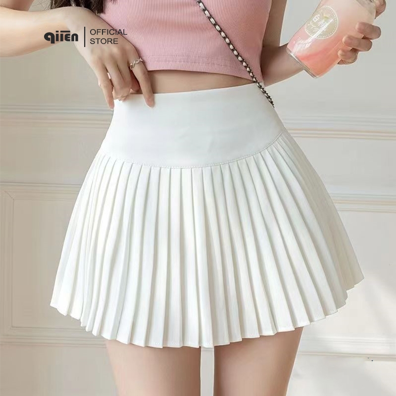 V102 [CÓ LÓT] Chân Váy Xếp Ly Ngắn QIIEN Dáng Xòe Basic Màu Đen Trắng, Chân Váy Tennis Cạp Cao Có Quần Bảo Hộ Cao Cấp | BigBuy360 - bigbuy360.vn