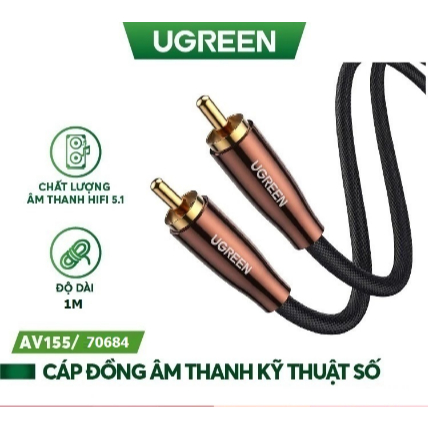 Cáp âm thanh Audio Coaxial RCA to RCA bọc Nynol dài 1M Ugreen 70684 Cao cấp - Phân Phối Chính Hãng