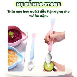 Thìa nạo hoa quả 2 đầu cho bé kết hợp thìa ăn dặm silicon (không có hộp)