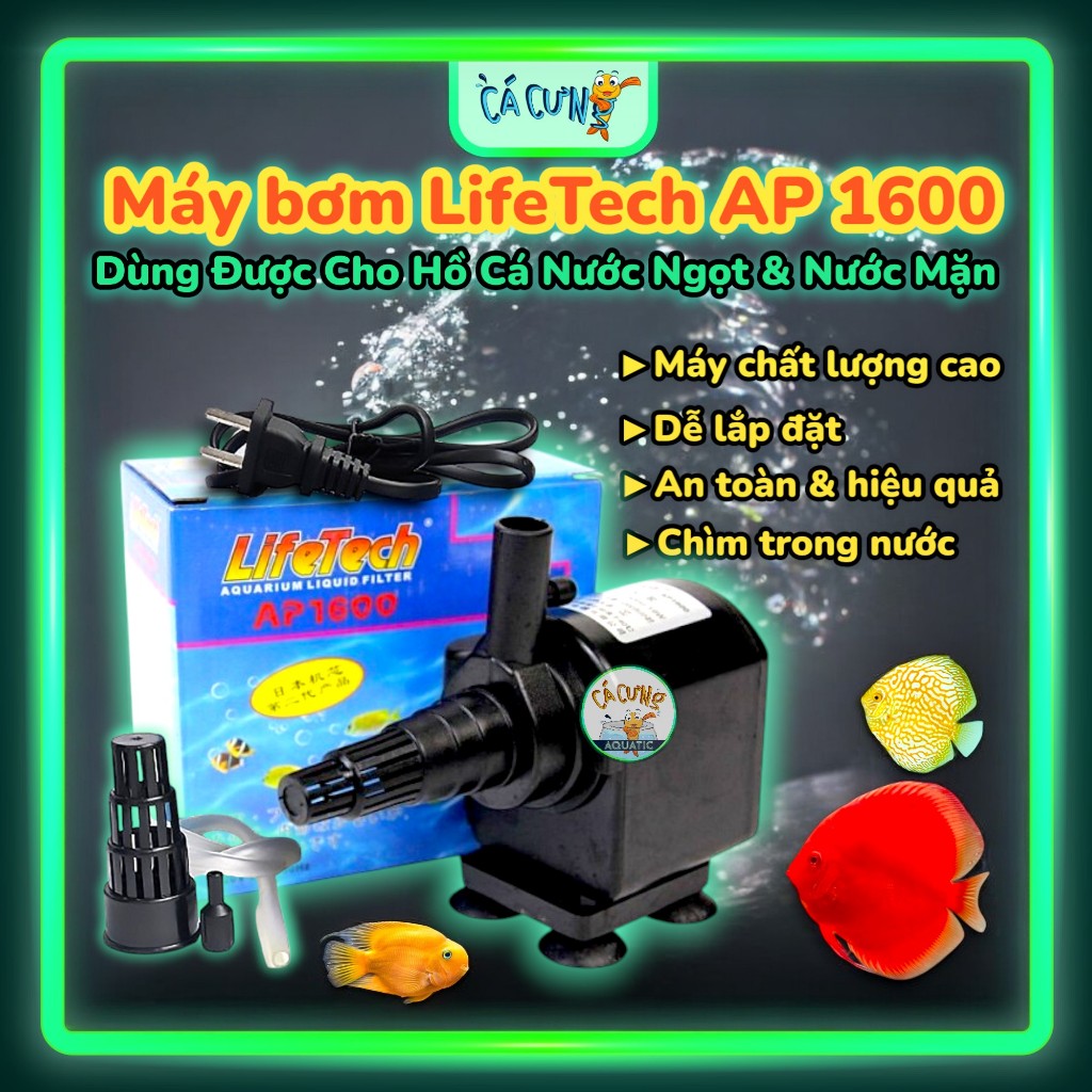 Máy bơm nước hồ cá dạng nằm Lifetech AP-1600 (23W) Bơm chìm bể cá AP1600 (HÀNG CTY)