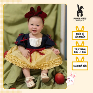 Váy Công Chúa Bạch Tuyết Cho Bé Gái Chất Cotton Mềm Mịn 6 Tháng - 1 Tuổi Kèm Băng Đô Và Tất Pool Kids Cao Cấp