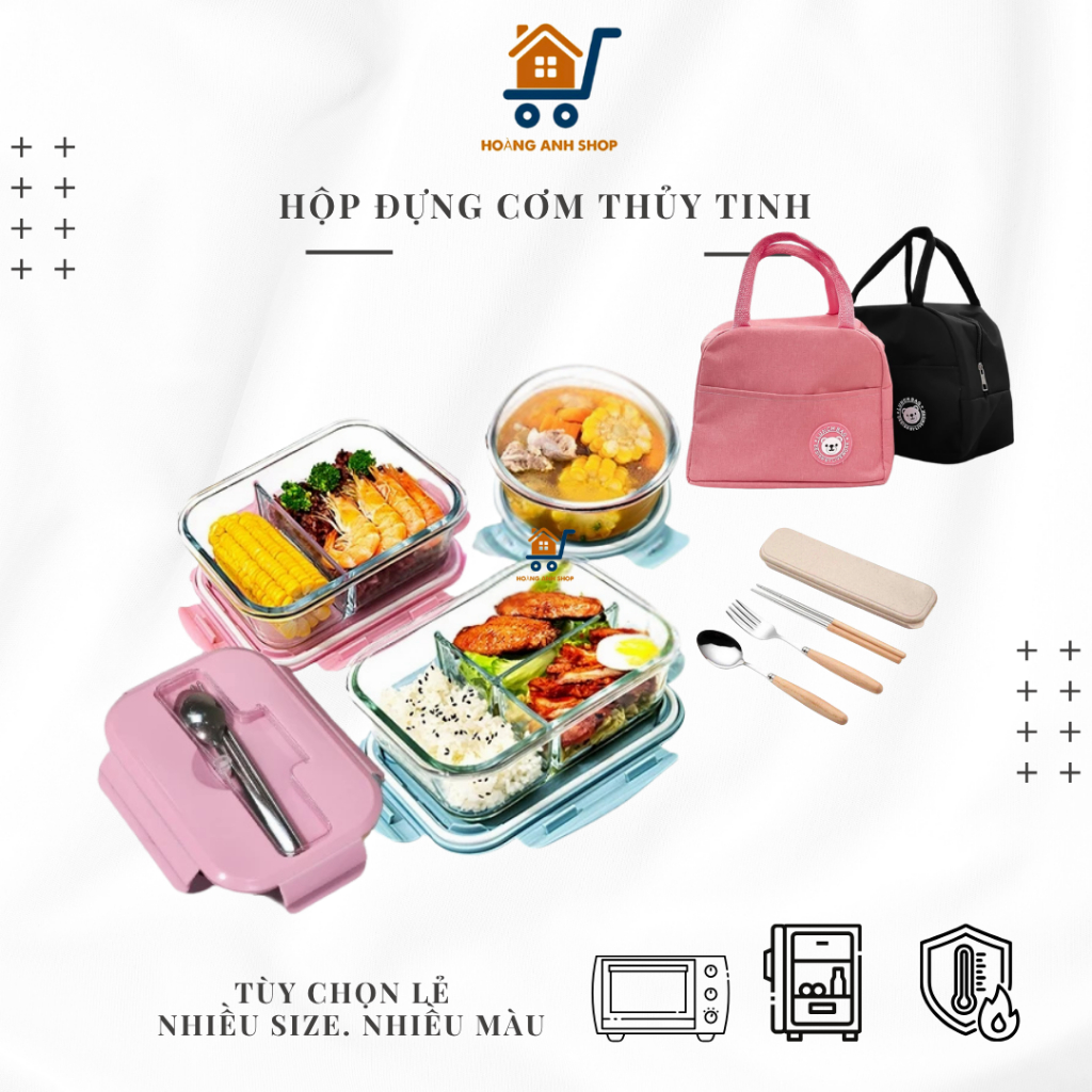 Nhiều Size - Hộp Cơm Thủy Tinh Nhiều Size - Chịu Nhiệt - Chống Tràn - Đựng Thực Phẩm - Mang Cơm