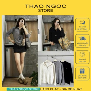 Áo len xoắn thừng nữ tay dài dây khoá kéo thêu ngựa hàng QC! (hình thật) THẢO NGỌC STORE